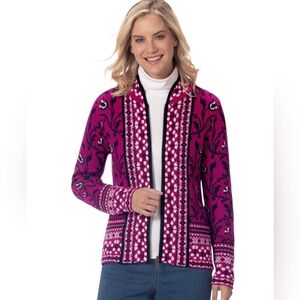 Appleseeds Petites Nortgernlights Wool Blend Vibrant Pink Patterned Cardigan PL